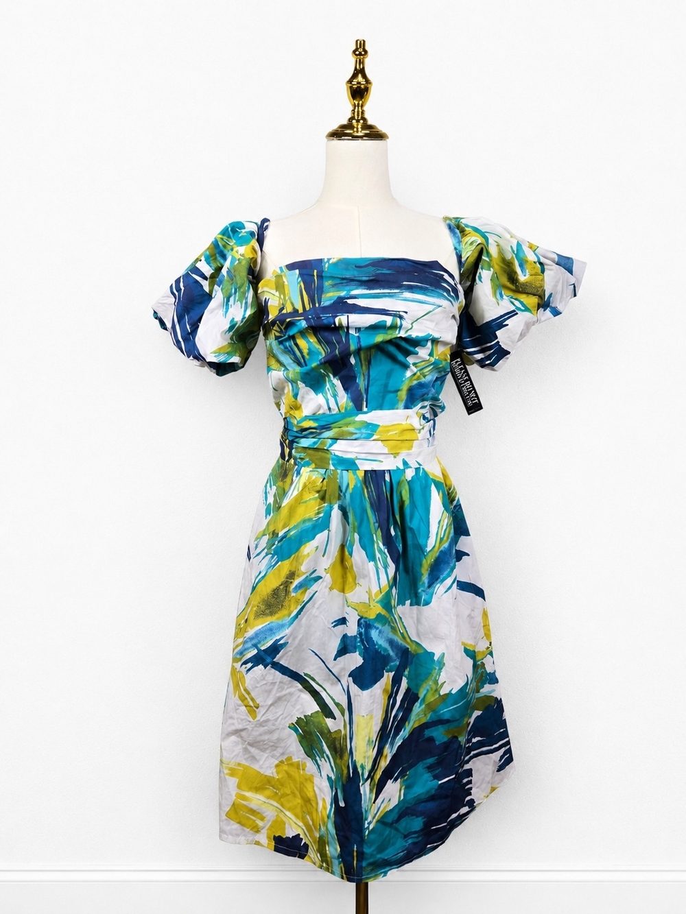 NWT NY&C Abstract Print Puff Sleeve Cotton Dress M Garden Party Summer